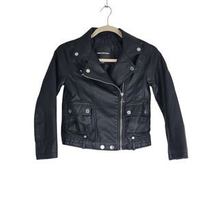 Urban Republic Girls size S (7/8) Faux Leather Moto Jacket Black Silver Full Zip